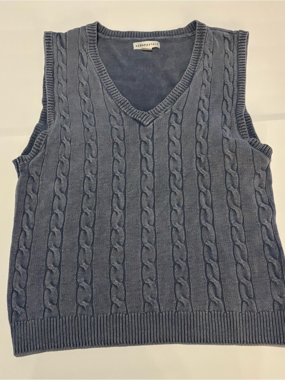 Aeropostale Blue Cable-Knit V-Neck Sweater Vest